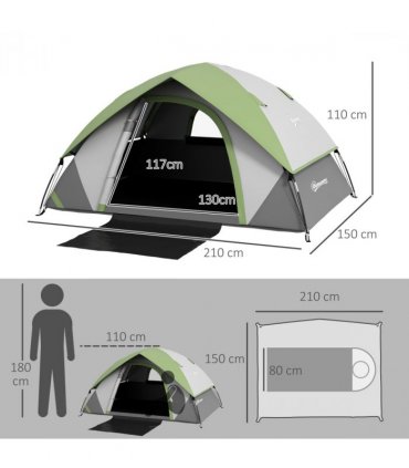 Camping Tent Grey and Green Fabric Shell 270L x 210W x 150Hcm 4-5 Man Waterproof