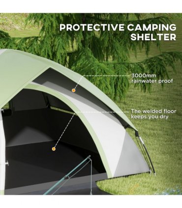 Camping Tent Grey and Green Fabric Shell 270L x 210W x 150Hcm 4-5 Man Waterproof