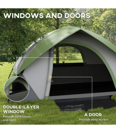 Camping Tent Grey and Green Fabric Shell 270L x 210W x 150Hcm 4-5 Man Waterproof
