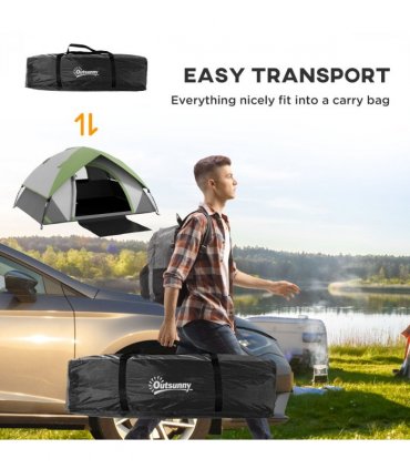 Camping Tent Grey and Green Fabric Shell 270L x 210W x 150Hcm 4-5 Man Waterproof