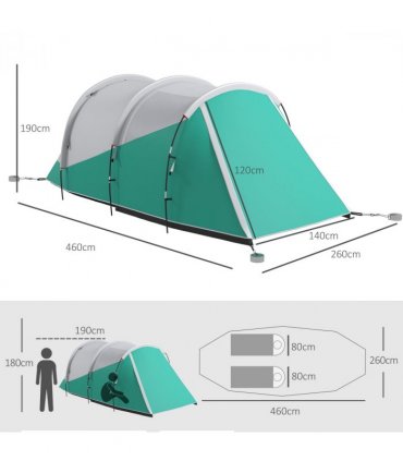 Outsunny 3000mm Waterproof Camping Tent with 2 Rooms for 4-5 Man, Green