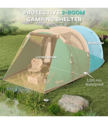 Outsunny 3000mm Waterproof Camping Tent with 2 Rooms for 4-5 Man, Green