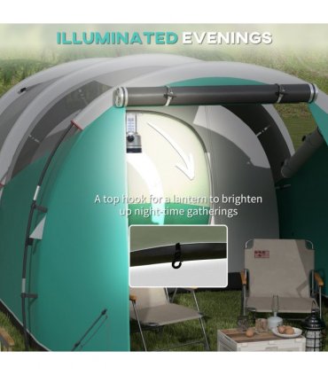 Outsunny 3000mm Waterproof Camping Tent with 2 Rooms for 4-5 Man, Green
