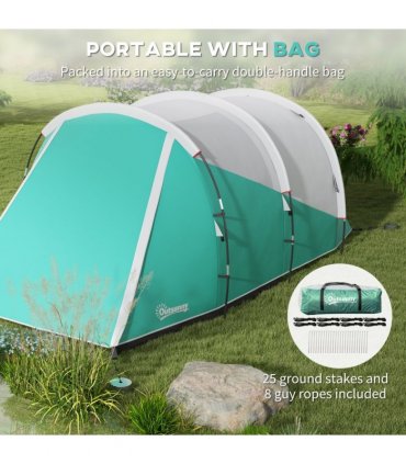 Outsunny 3000mm Waterproof Camping Tent with 2 Rooms for 4-5 Man, Green