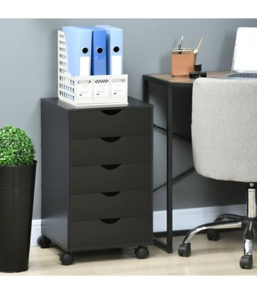 HOMCOM Mobile Vertical Filing Cabinet with 5 Drawers for Home Office, Black