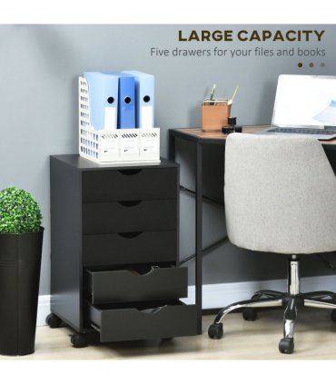 HOMCOM Mobile Vertical Filing Cabinet with 5 Drawers for Home Office, Black
