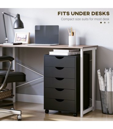 HOMCOM Mobile Vertical Filing Cabinet with 5 Drawers for Home Office, Black