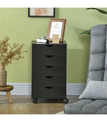 HOMCOM Mobile Vertical Filing Cabinet with 5 Drawers for Home Office, Black