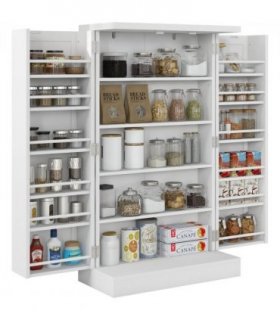 HOMCOM Kitchen Cupboard with Double Doors, 5-Tier Shelf, 12 Spice Racks, White