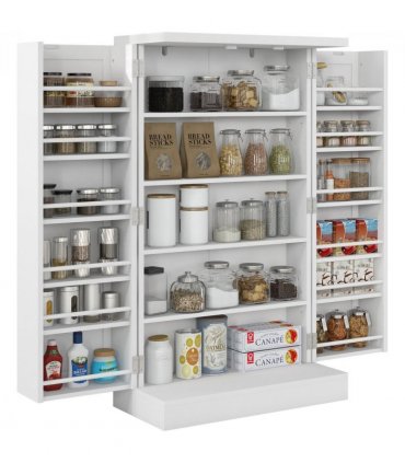 HOMCOM Kitchen Cupboard with Double Doors, 5-Tier Shelf, 12 Spice Racks, White