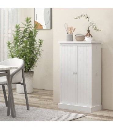 HOMCOM Kitchen Cupboard with Double Doors, 5-Tier Shelf, 12 Spice Racks, White