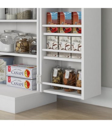 HOMCOM Kitchen Cupboard with Double Doors, 5-Tier Shelf, 12 Spice Racks, White