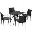Outsunny 4 Seater Rattan Garden Dining Set Outdoor with Umbrella Hole - Black