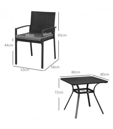 Outsunny 4 Seater Rattan Garden Dining Set Outdoor with Umbrella Hole - Black