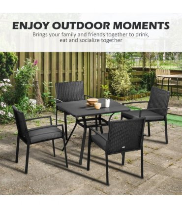 Outsunny 4 Seater Rattan Garden Dining Set Outdoor with Umbrella Hole - Black