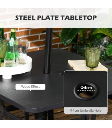 Outsunny 4 Seater Rattan Garden Dining Set Outdoor with Umbrella Hole - Black