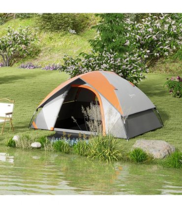 Camping Tent Grey and Orange 270L x 210W x 150Hcm One room 4 person tent