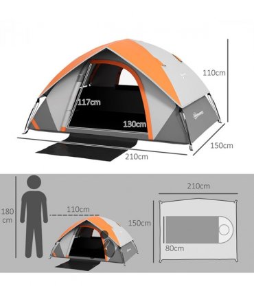 Camping Tent Grey and Orange 270L x 210W x 150Hcm One room 4 person tent