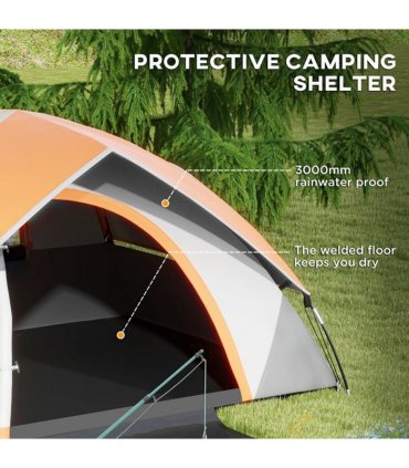 Camping Tent Grey and Orange 270L x 210W x 150Hcm One room 4 person tent