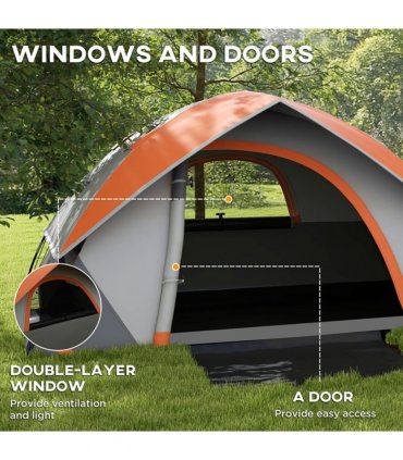 Camping Tent Grey and Orange 270L x 210W x 150Hcm One room 4 person tent