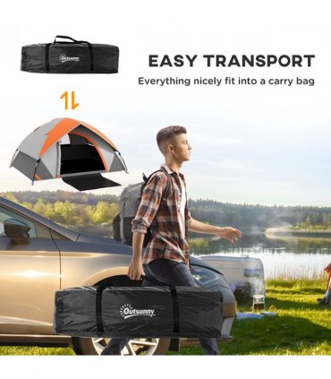 Camping Tent Grey and Orange 270L x 210W x 150Hcm One room 4 person tent
