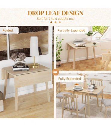Extendable Kitchen Table for 2-4, Folding Drop Leaf Dining Table for Small Space