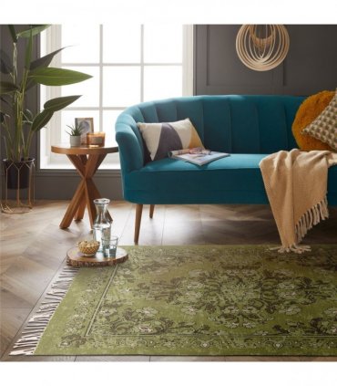 Kew Antique Printed 120x170cm Olive Rug with Tassel