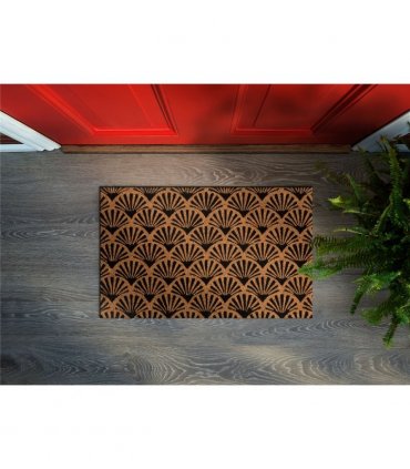 Astley Scallop Deco Latex Backed Coir 45x75cm Black Doormat