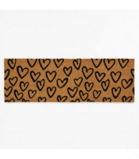 Astley Printed Hand Drawn Hearts PVC Backed Coir 40x120cm Natural Doormat