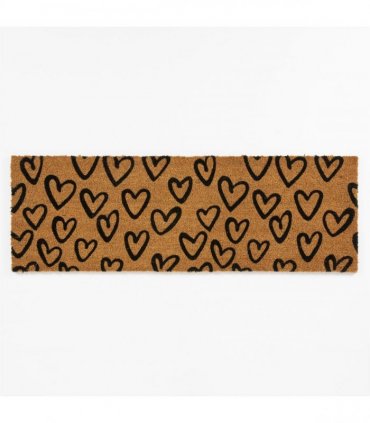 Astley Printed Hand Drawn Hearts PVC Backed Coir 40x120cm Natural Doormat