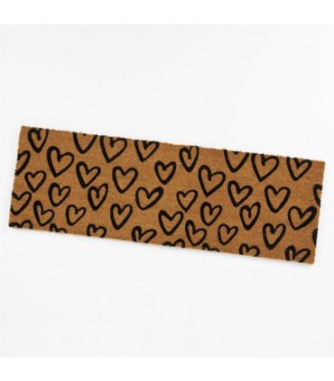 Astley Printed Hand Drawn Hearts PVC Backed Coir 40x120cm Natural Doormat