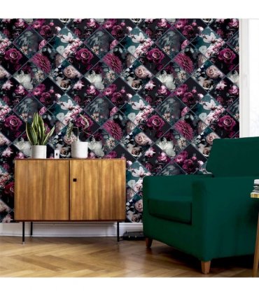 Floral Collage Plum & Teal sw12