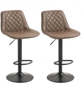 HOMCOM Bar Stools Set of 2, Adjustable Bar Chairs 360° Swivel for Kitchen Brown