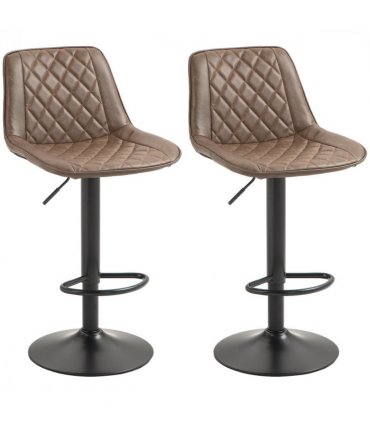 HOMCOM Bar Stools Set of 2, Adjustable Bar Chairs 360° Swivel for Kitchen Brown