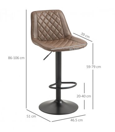 HOMCOM Bar Stools Set of 2, Adjustable Bar Chairs 360° Swivel for Kitchen Brown