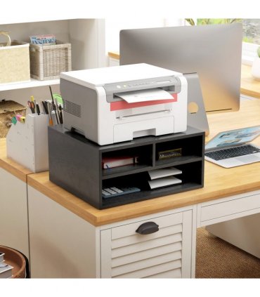 HOMCOM Desktop Printer Stand with 3 Open Compartments, Desk Organiser, Black