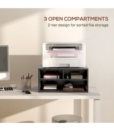 HOMCOM Desktop Printer Stand with 3 Open Compartments, Desk Organiser, Black