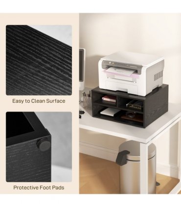 HOMCOM Desktop Printer Stand with 3 Open Compartments, Desk Organiser, Black