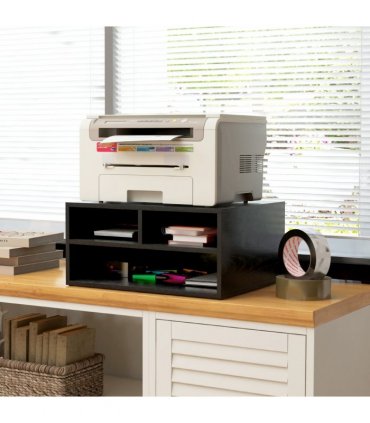HOMCOM Desktop Printer Stand with 3 Open Compartments, Desk Organiser, Black