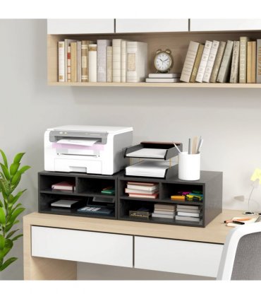 HOMCOM Desktop Printer Stand with 3 Open Compartments, Desk Organiser, Black