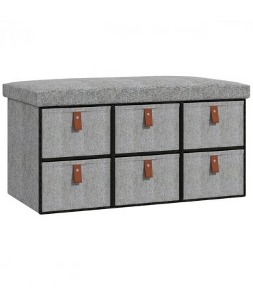 HOMCOM Shoe Bench with Cushioned Seat, 6 Fabric Drawers for Entryway Hallway