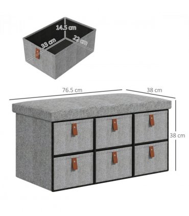 HOMCOM Shoe Bench with Cushioned Seat, 6 Fabric Drawers for Entryway Hallway