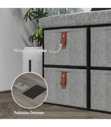 HOMCOM Shoe Bench with Cushioned Seat, 6 Fabric Drawers for Entryway Hallway