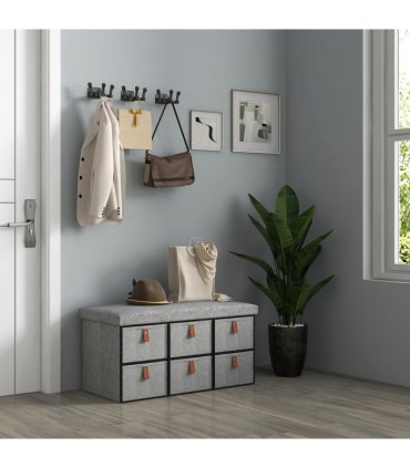 HOMCOM Shoe Bench with Cushioned Seat, 6 Fabric Drawers for Entryway Hallway