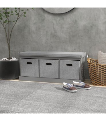 HOMCOM Shoe Bench with Cushioned Seat, 3 Fabric Drawers for Entryway Hallway
