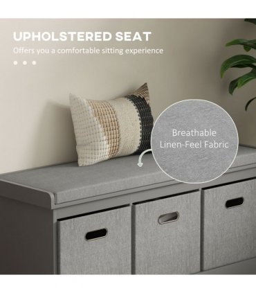 HOMCOM Shoe Bench with Cushioned Seat, 3 Fabric Drawers for Entryway Hallway