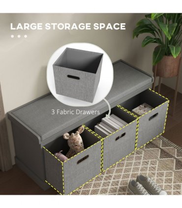 HOMCOM Shoe Bench with Cushioned Seat, 3 Fabric Drawers for Entryway Hallway