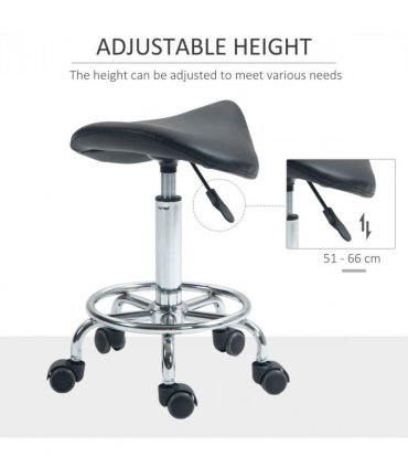 HOMCOM Saddle Chair, Rolling Salon Stool for Massage Spa Clinic Beauty, Black
