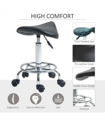HOMCOM Saddle Chair, Rolling Salon Stool for Massage Spa Clinic Beauty, Black