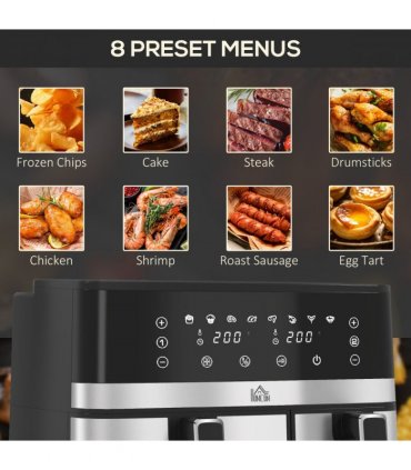 HOMCOM Dual Zone Air Fryer 8.5L Double Air Fryer with SYNCFinish 2700W